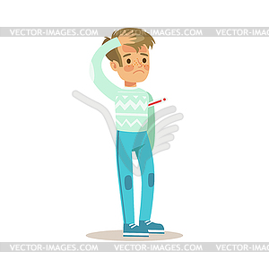 Sick Kid With Fever Feeling Unwell Suffering of - vector image