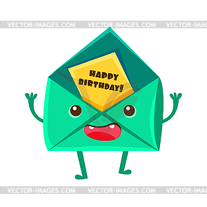 Envelop With Greeting Postcard, Happy Birthday And - vector image