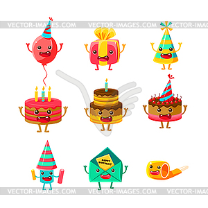 Happy Birthday And Celebration Party Symbols Cartoo - vector clipart