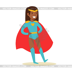 Girl Pretending To Have Super Powers Dressed In Blu - royalty-free vector image