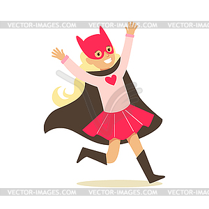 Girl Pretending To Have Super Powers Dressed In Pin - vector image