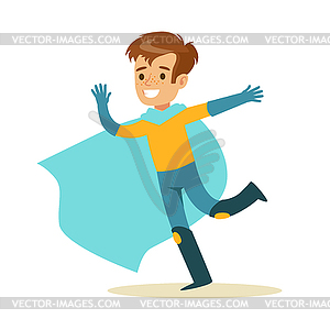 Boy Pretending To Have Super Powers Dressed In - vector image