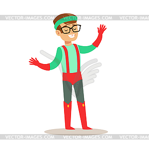 Pretending To Have Super Powers Dressed In Green An - vector image