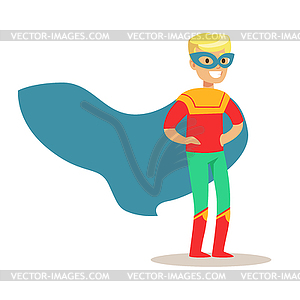 Blond Boy Pretending To Have Super Powers Dressed I - vector image