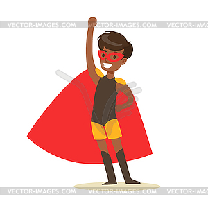 Boy Pretending To Have Super Powers Dressed In Blac - vector image