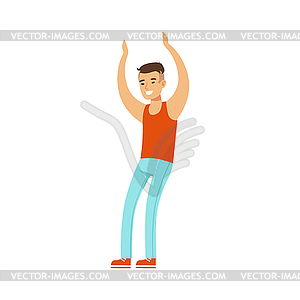 Asian Guy In Top And Jeans Dancing On Dancefloor, - vector image