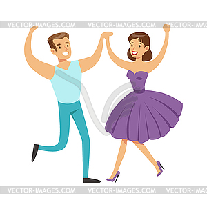 Couple In With Woman In Fancy Dress Dancing On - vector clip art