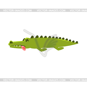 Crocodile Laying Dead And Sick , Cartoon Character - vector image