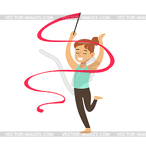 Little Girl Doing Rhythmic Gymnastics Exercise - vector clip art