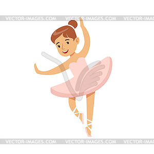 Little Girl In Pink Dress Dancing Ballet In - vector clipart