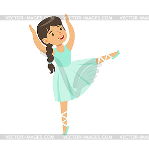 Little Girl In Blue Dress With Plat Dancing Ballet - color vector clipart