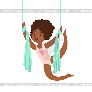 Little Girl In Pink Leotard Doing Air Acrobatics - royalty-free vector clipart