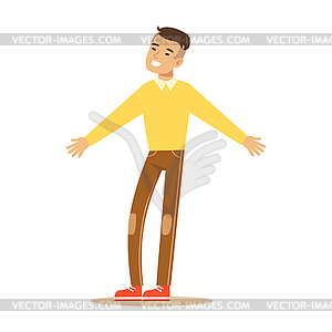 Ma In Yellow Sweater Overwhelmed With Happiness - vector clip art
