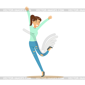 Girl With Ponytail Overwhelmed With Happiness And - vector image