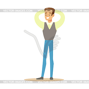 Man In Shirt And Vest Overwhelmed With Happiness An - vector clipart