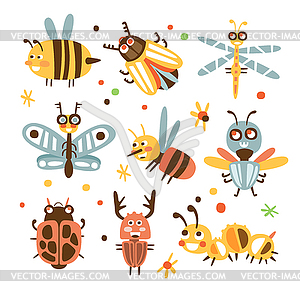 Funky Bugs And Insects Set Of Small Animals With - royalty-free vector image