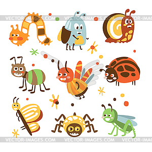 Funky Bugs And Insects Collection Of Small Animals - vector clip art