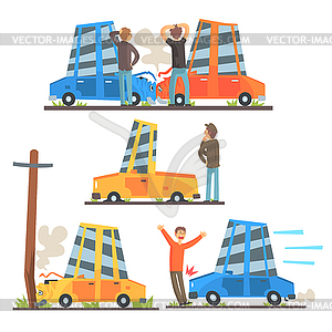 Car Road Accident Resulting In Transportation Damag - vector image