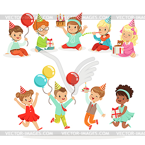 Little Children Birthday Celebration Party With - vector clipart