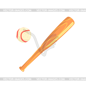 Wooden Bat And Baseball Ball, Part Of Baseball - vector clipart