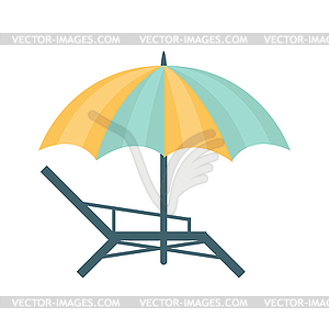 Metal Sunbed And Umbrella Of Blue And Yellow Colors - vector clipart