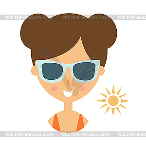 Woman Smiling In Dark Glasses Enjoying Sun, Part - vector clip art
