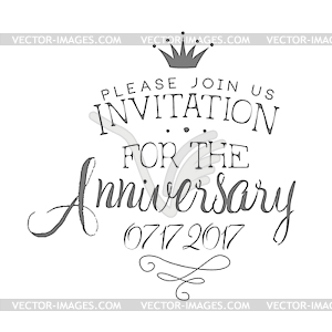 Anniversary Party Black And White Invitation Card - vector clip art