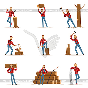 Classic American Lumberjack In Checkered Shirt - vector clipart