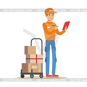 Delivery Service Worker Crossing Out Address of - vector image