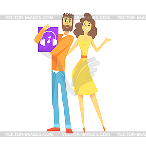 Couple Holding Headphones, Department Store Shoppin - vector image