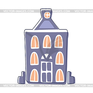 Blue Classy Building, Cute Fairy Tale City Landscap - vector clip art