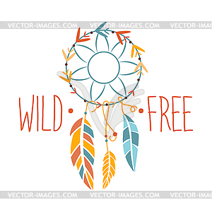 Wild And Free Slogan Ethnic Boho Style Element, - royalty-free vector clipart