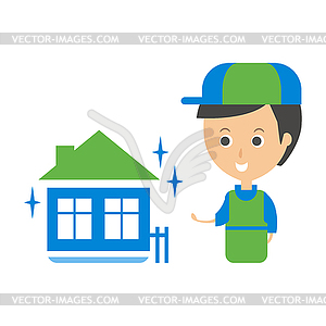 Cleanup Service Worker And Clean Home, Cleaning - vector image