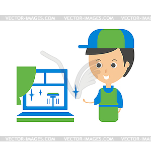 Cleanup Service Worker And Clean Window, Cleaning - color vector clipart