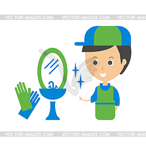 Cleanup Service Worker And Clean Bathroom Tap, - vector clip art