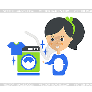 Cleanup Service Maid And Washing Machine Laundry, - royalty-free vector clipart