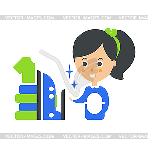 Cleanup Service Maid, Iron And Ironed Laundry, - vector image