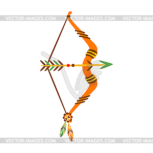 Bow With Arrow Decorated With Feathers, Native - vector image