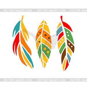Three Different Colorful Feathers, Native Indian - vector clipart