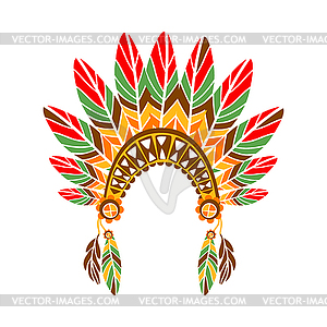 Chief War Bonnet With Feathers , Native Indian - vector image