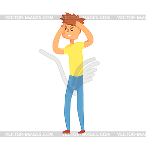 Guy Having Migraine Headache, Adult Person Feeling - vector clipart