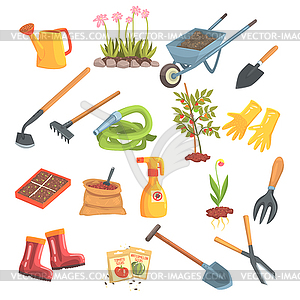 Gardeners Equipment Set Of Objects Needed For - vector clip art