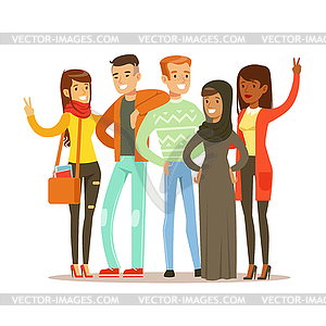 Young Friends of All Around World Standing Posing - vector clipart