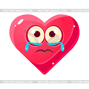 Crying Upset Emoji, Pink Heart Emotional Facial - vector image