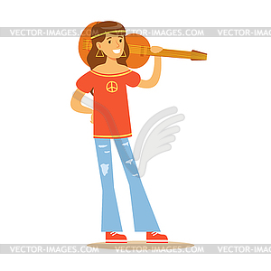 Girl Hippie Dressed In Classic Woodstock Sixties - vector clipart