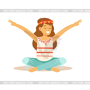 Girl Hippie Dressed In Classic Woodstock Sixties - vector image