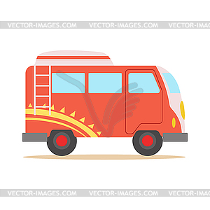Red Minivan With Cool Pattern Classic Woodstock - vector clip art