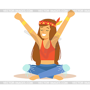 Girl Hippie Dressed In Classic Woodstock Sixties - vector clip art