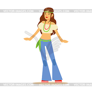 Girl Hippie Dressed In Classic Woodstock Sixties - vector clipart