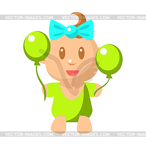 Малый Happy Baby Girl In Green Onesie с двумя - графика в векторном формате